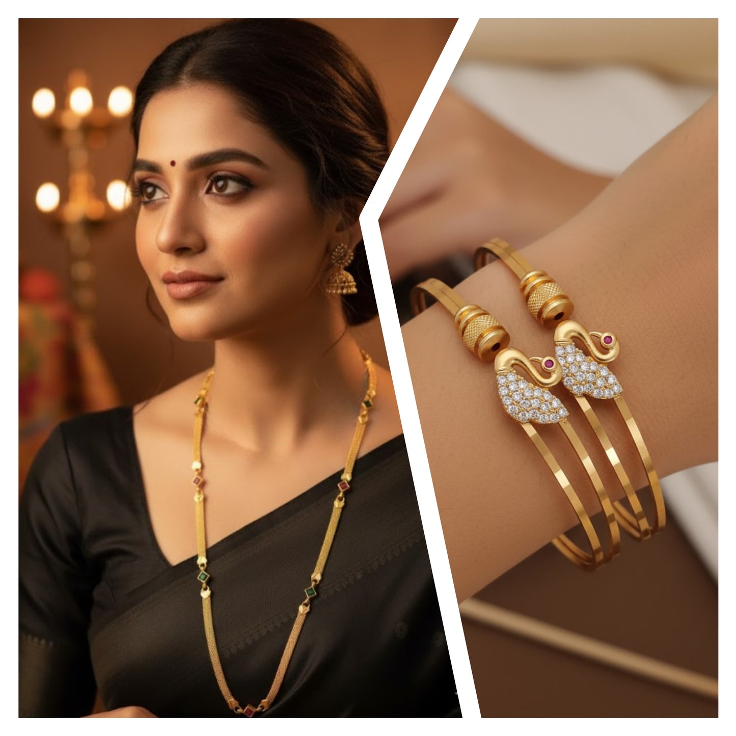 Gold Plated Daily Wear Kemp Stone 18 Inches Chain With Adjustable Swan Kadli