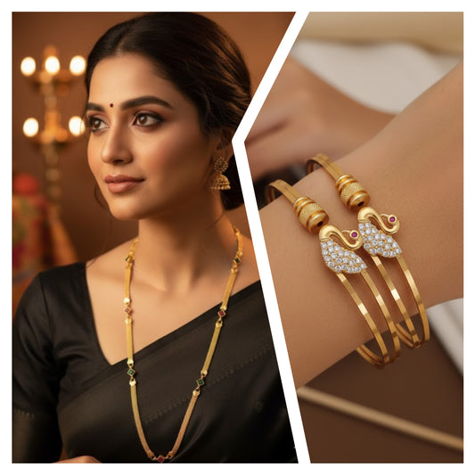 Gold Plated Daily Wear Kemp Stone 18 Inches Chain With Adjustable Swan Kadli