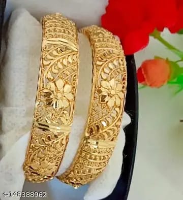 Gold Plated Flower Design 2 Pcs Bangle Set