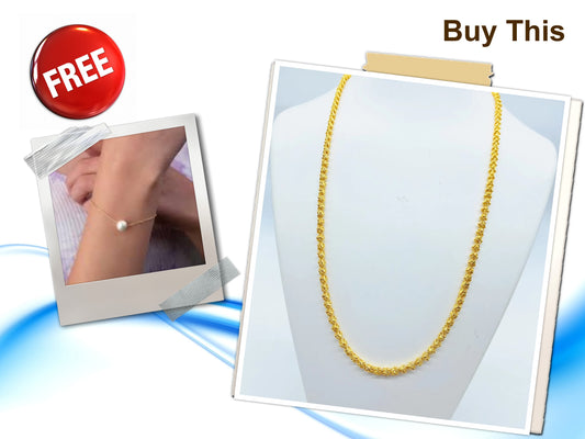gold plated premium quality daily wear long chain with 1 free  bracelet