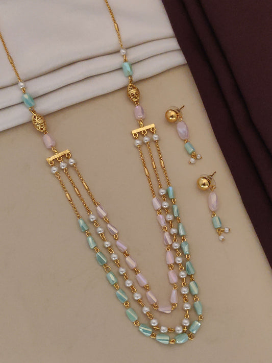 Micro Gold Plated Real Pearl Mala Necklace With Earring 