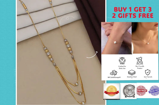 gold plated two tone three leyer chain with free ring and bracelet