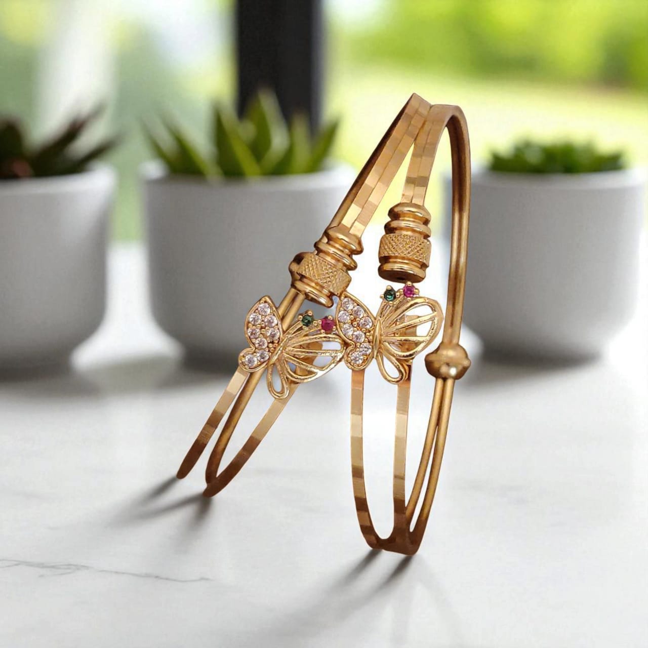 High Gold Plated Butterfly Ad Diamond Studded Bangles For Women
