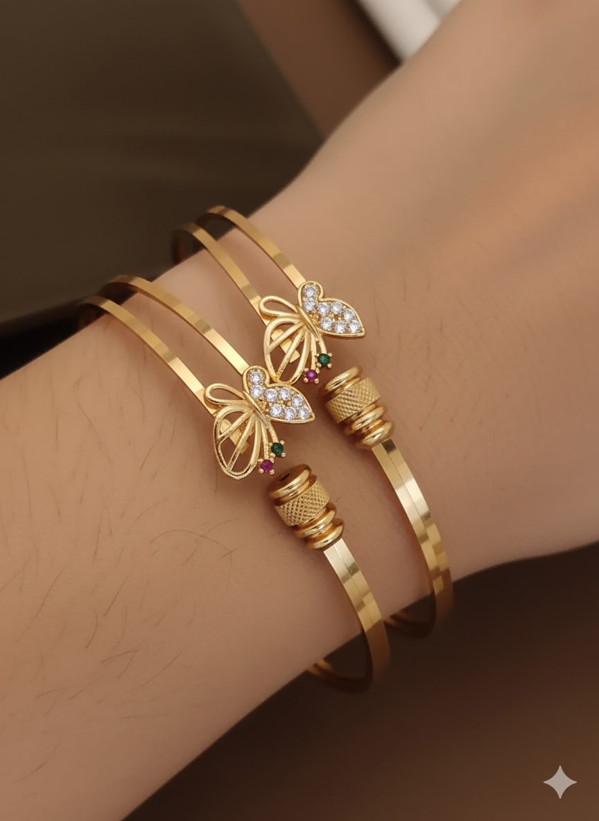 High Gold Plated Butterfly Ad Diamond Studded Bangles For Women