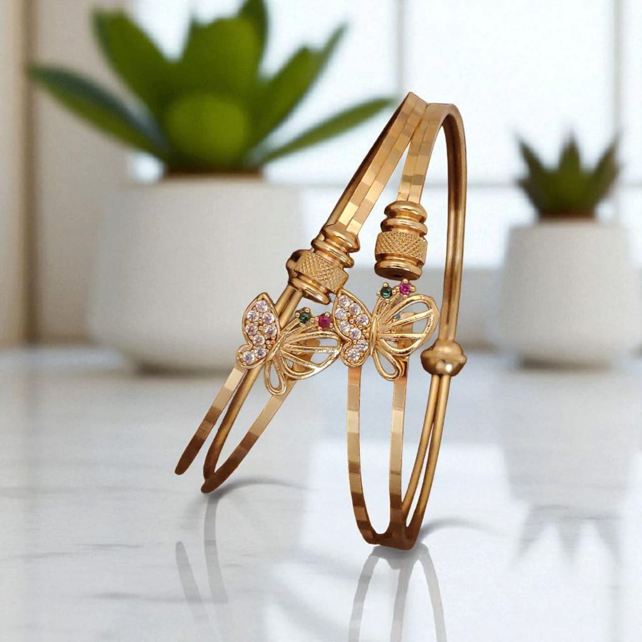 High Gold Plated Butterfly Ad Diamond Studded Bangles For Women