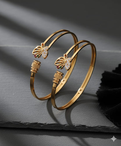 High Gold Plated Butterfly Ad Diamond Studded Bangles For Women