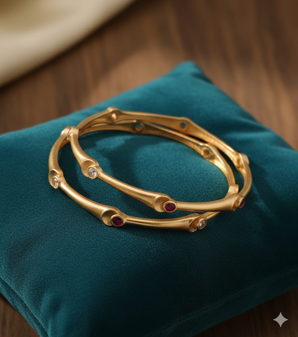 Micro Gold Plated Ad Diamond & Stone Studded Fancy Bangles – Set Of 2