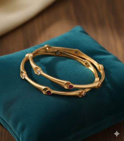 Micro Gold Plated Ad Diamond & Stone Studded Fancy Bangles – Set Of 2