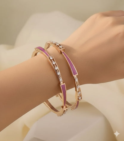 Rose Gold Plated Ad Diamond Meenakari 2 Pcs Bangles For Women