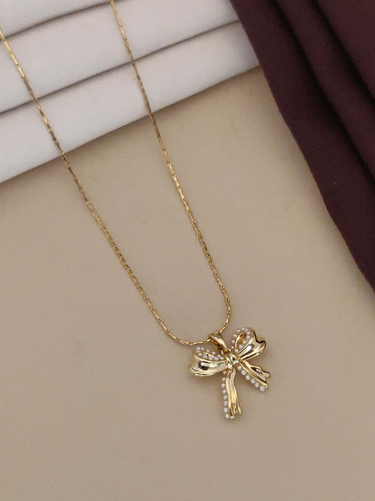 high gold plated premium quality pearl drop fancy bow chain