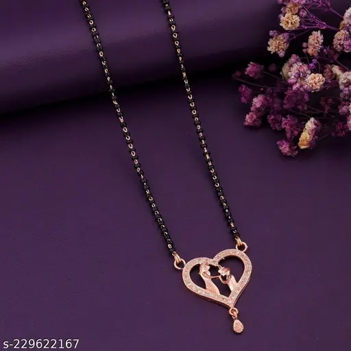 Rose Gold Plated Ad Diamond Studed Fancy Heart Mangalsutra