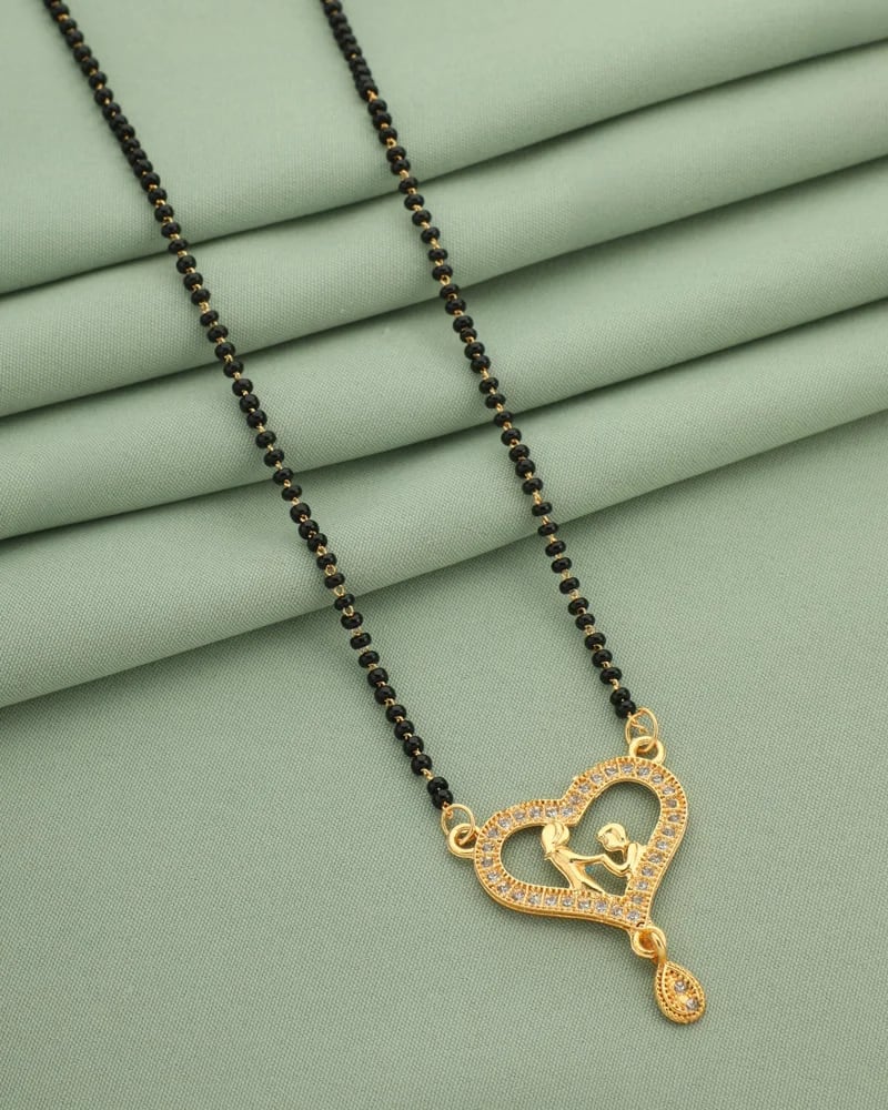 Rose Gold Plated Ad Diamond Studed Fancy Heart Mangalsutra