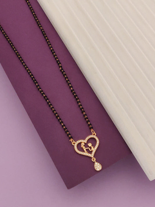 rose gold plated ad diamond studed fancy heart mangalsutra