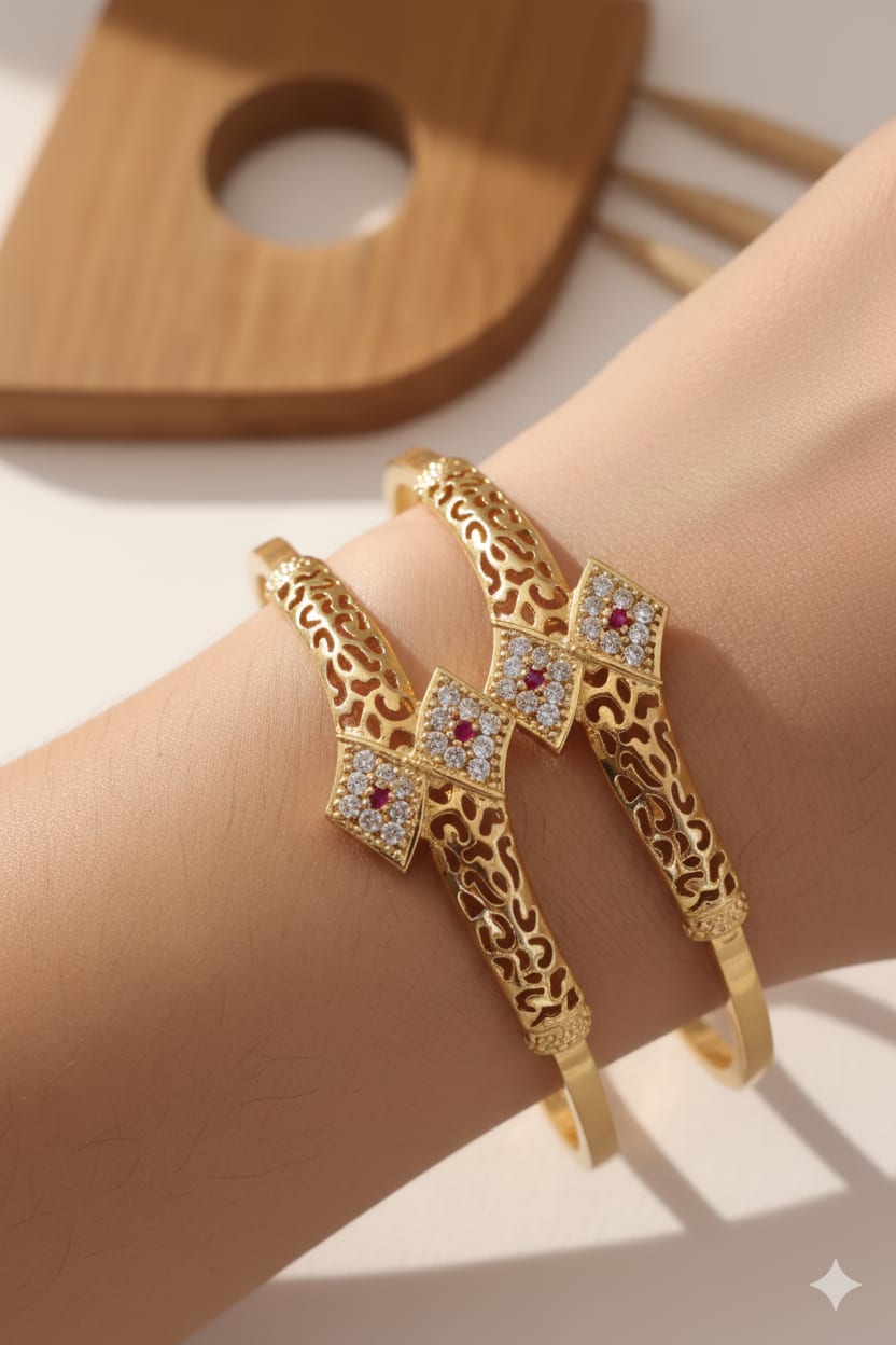 Micro Gold Plated Ad Diamond Studded Fancy Adjustable Kadli Combo – 2 Pairs For Women