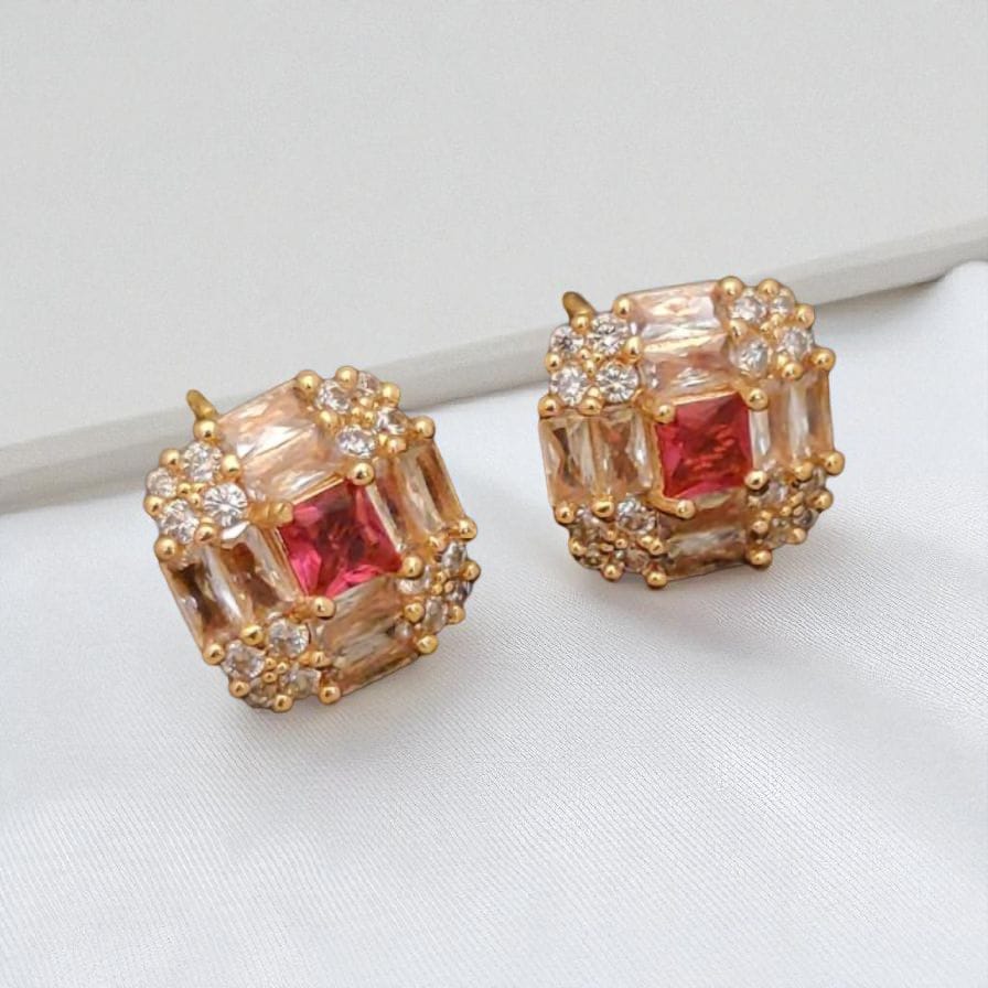 Micro Gold Plated Ad Chowki Stone Studded Fancy Square Earring Studs For Women