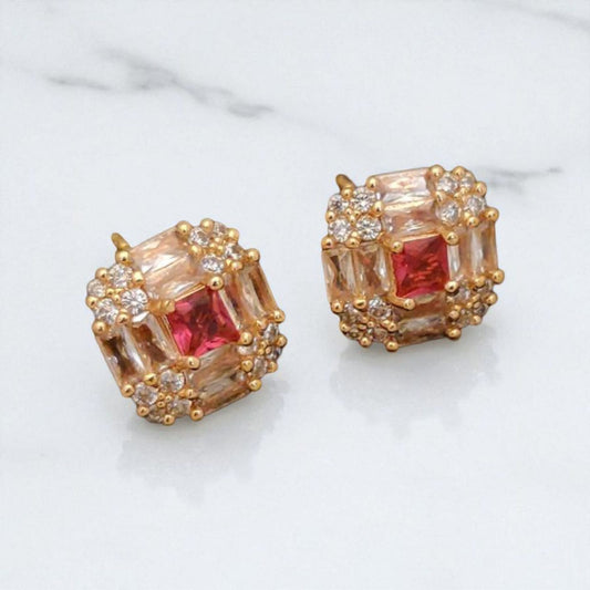 Micro Gold Plated Ad Chowki Stone Studded Fancy Square Earring Studs For Women