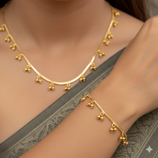 Micro Gold Plated Daily Wear Fancy Pearl Hanging Chain With Bracelet