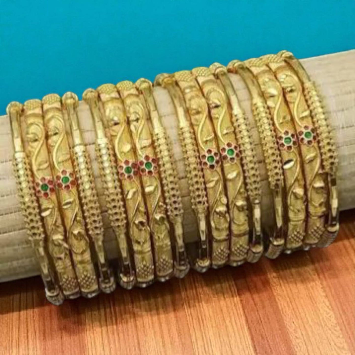 Micro Gold Plated Ad Meena Work Fancy 16 Pcs Flower Bangles For Women