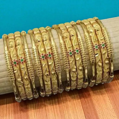 Micro Gold Plated Ad Meena Work Fancy 16 Pcs Flower Bangles For Women