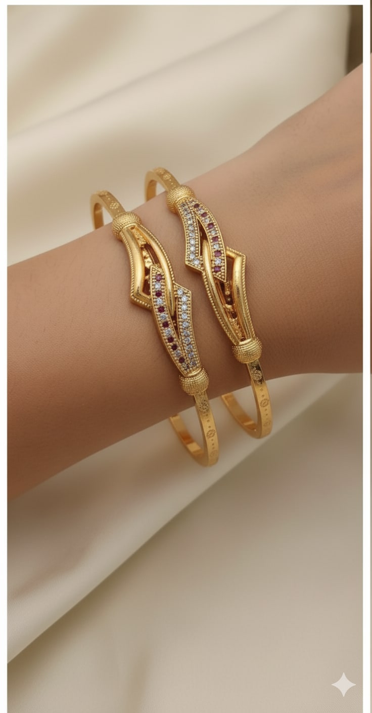 Mico Gold Plated Ad Dimaond Studed Fancy Adjustable Kadli Combo