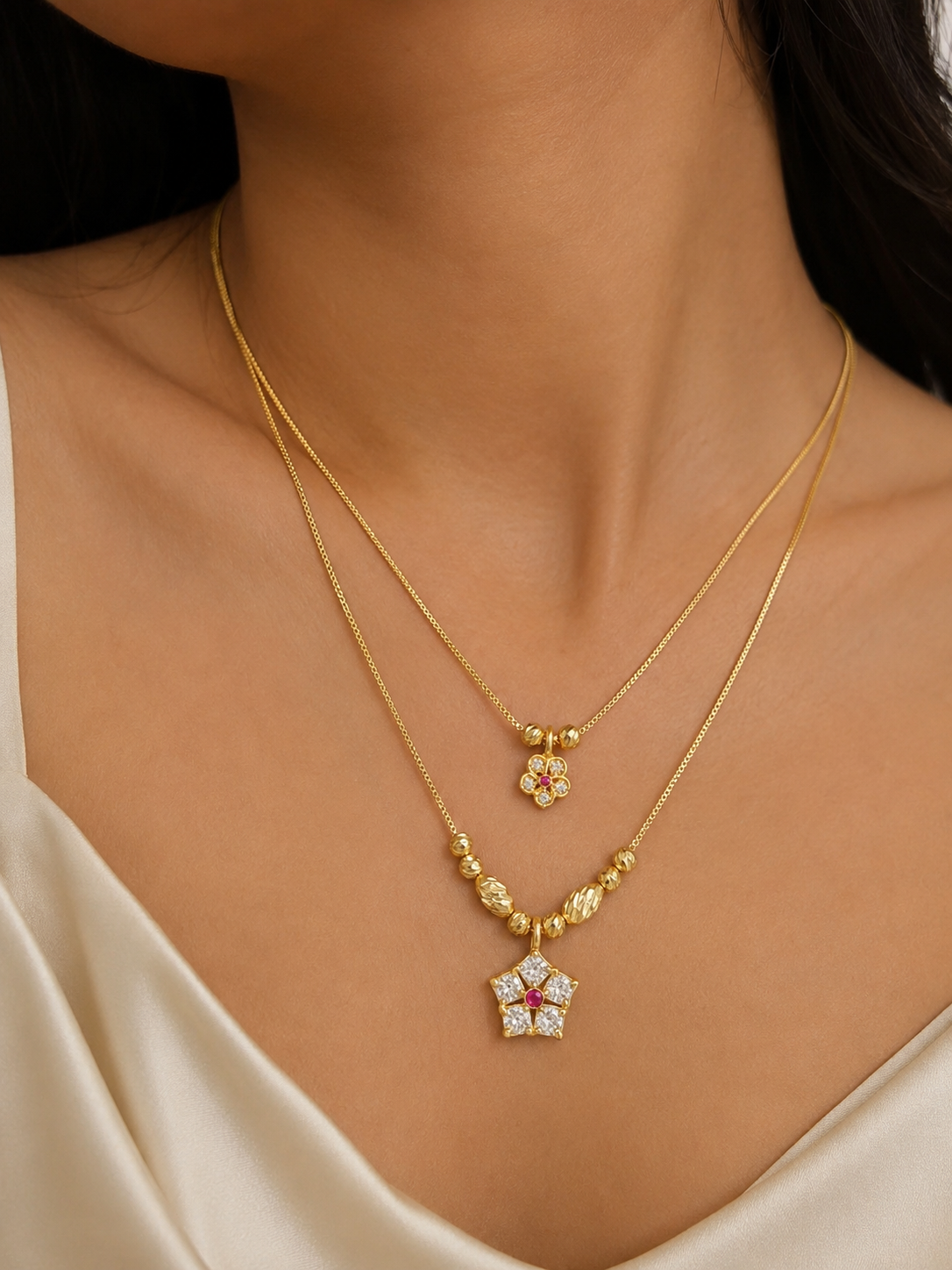 micro gold platd daily wear ad diamond studed fancy 18 inches flower chain