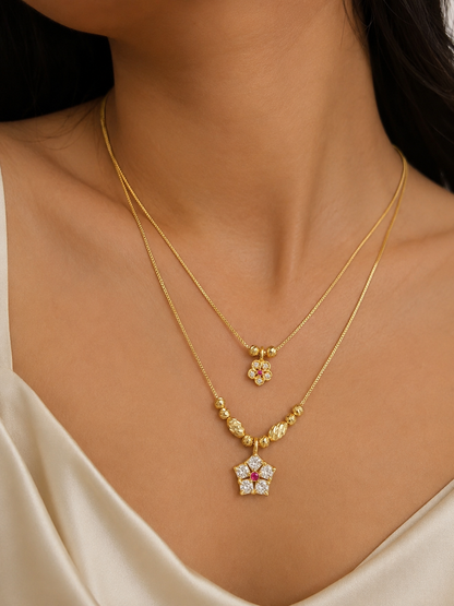 micro gold platd daily wear ad diamond studed fancy 18 inches flower chain