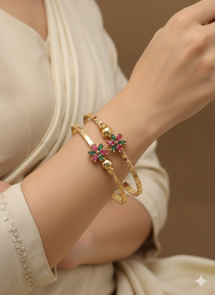 Micro Gold Plated Ad Diamond Studded Kempu Work Flower Adjustable Kadli Set