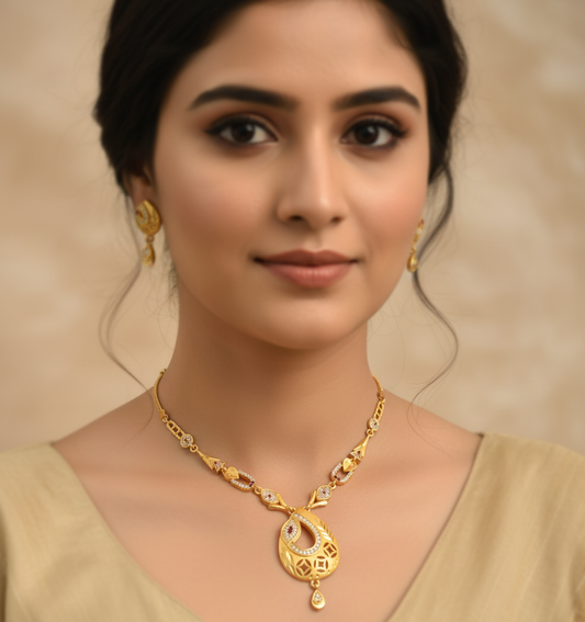 micro gold plated ad  diamond studed fancy oval  pendent set with earring