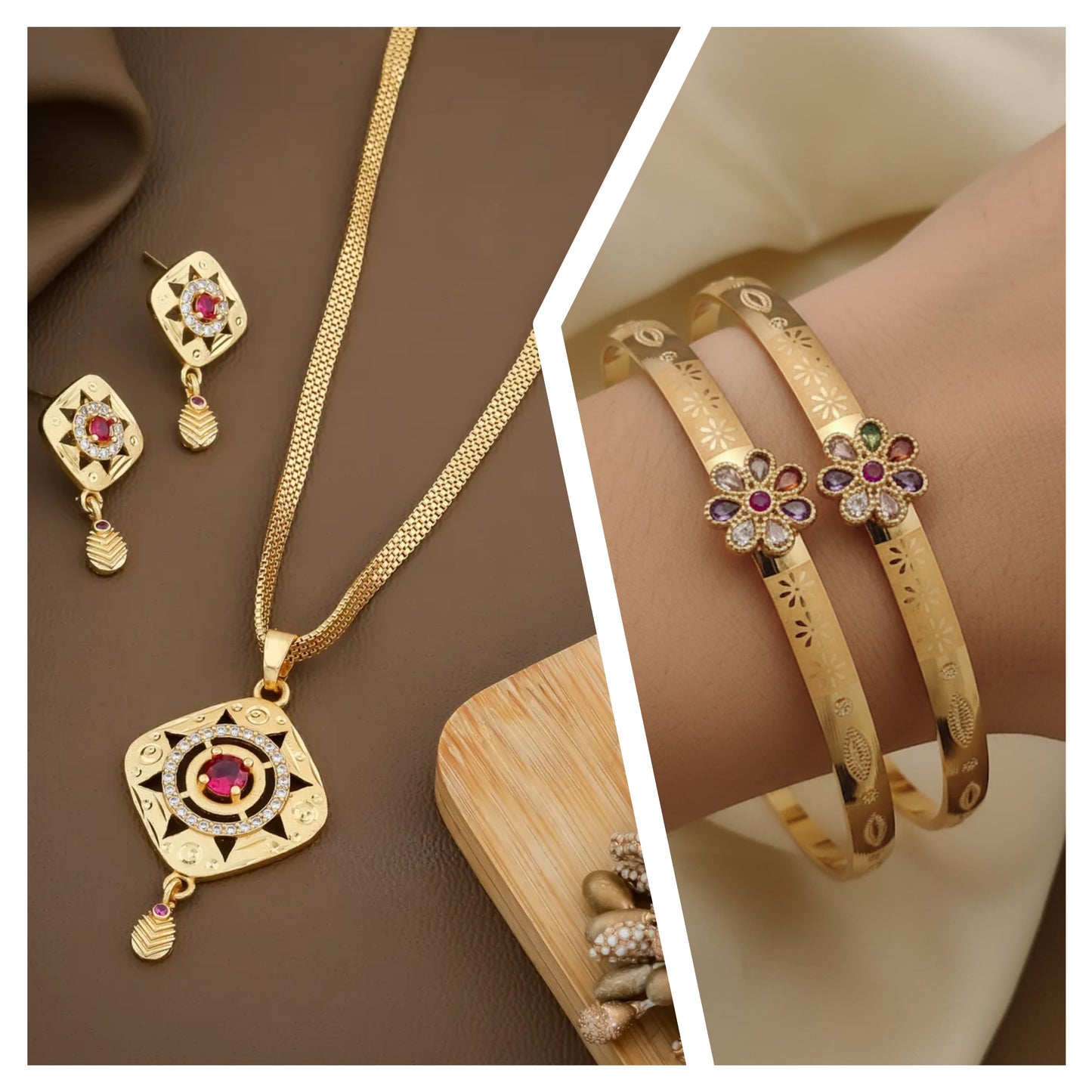 Square Pendant Set With Ad Diamond Studding And Adjustable Kadli