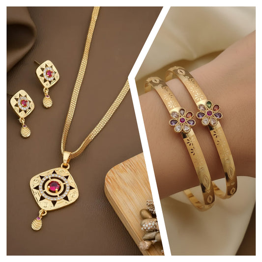 Square Pendant Set With Ad Diamond Studding And Adjustable Kadli