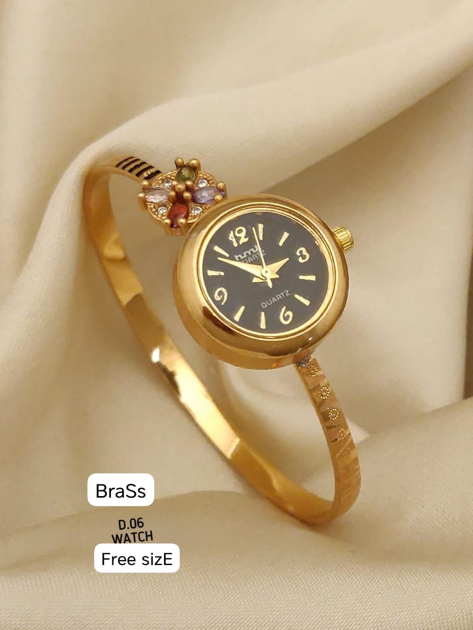 Micro Gold Plated Ad Diamond Studed Adjustable Bracelet Watch