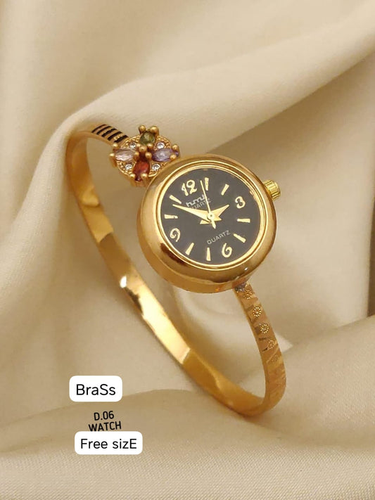 Micro Gold Plated Ad Diamond Studed Adjustable Bracelet Watch