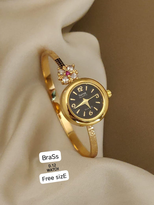 Micro Gold Plated Ad Diamond Studed Adjustable Fancy Flower Watch