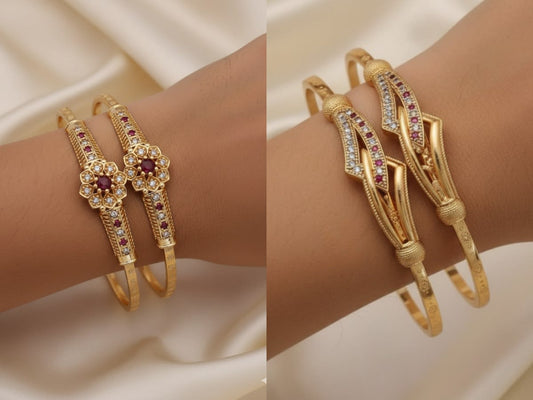 Micro Gold Plated Ad Diamond Studded Fancy Adjustable Kadli Combo – 2 Pairs For Women