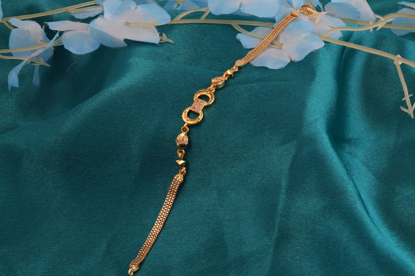 Micro Gold Plated Ad Diamond Studded Fancy Infinity Bracelet