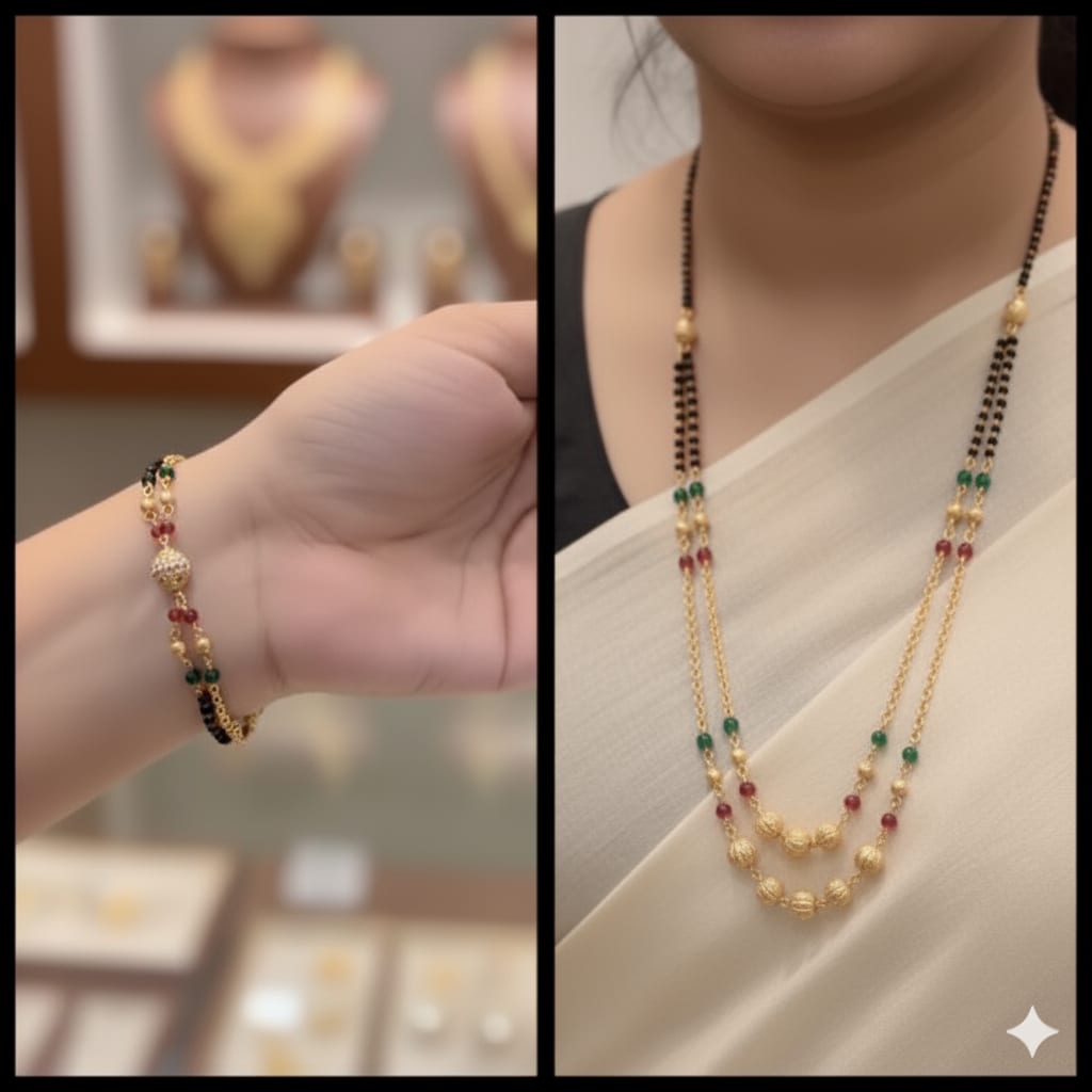 Micro Gold Plated Ad Diamond Studded Fancy Mangalsutra With Hand Mangalsutra