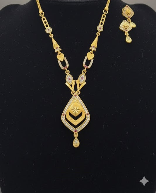 micro gold plated ad diamond studed fancy oval necklace with earing