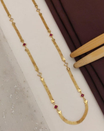 Micro Gold Plated Ad Diamond Studed Fancy Round Chain With  Square Chain
