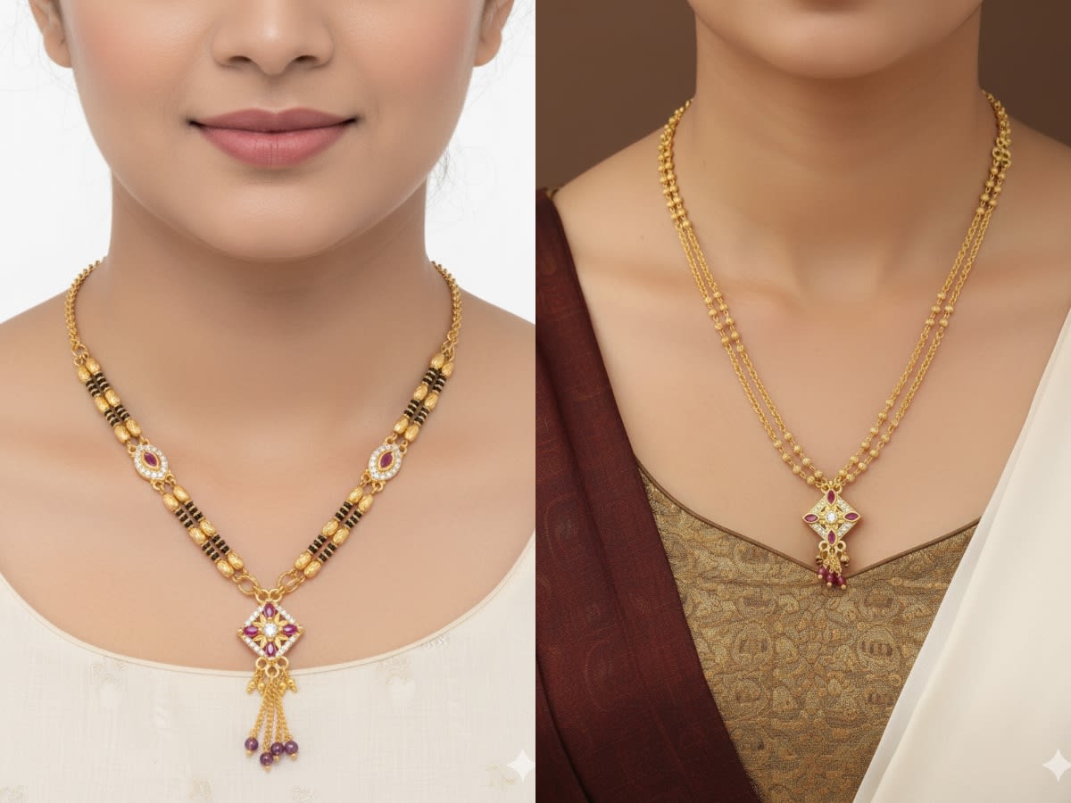 Gold Plated Ad Diamond Studded Square Mangalsutra With Square Chain Combo