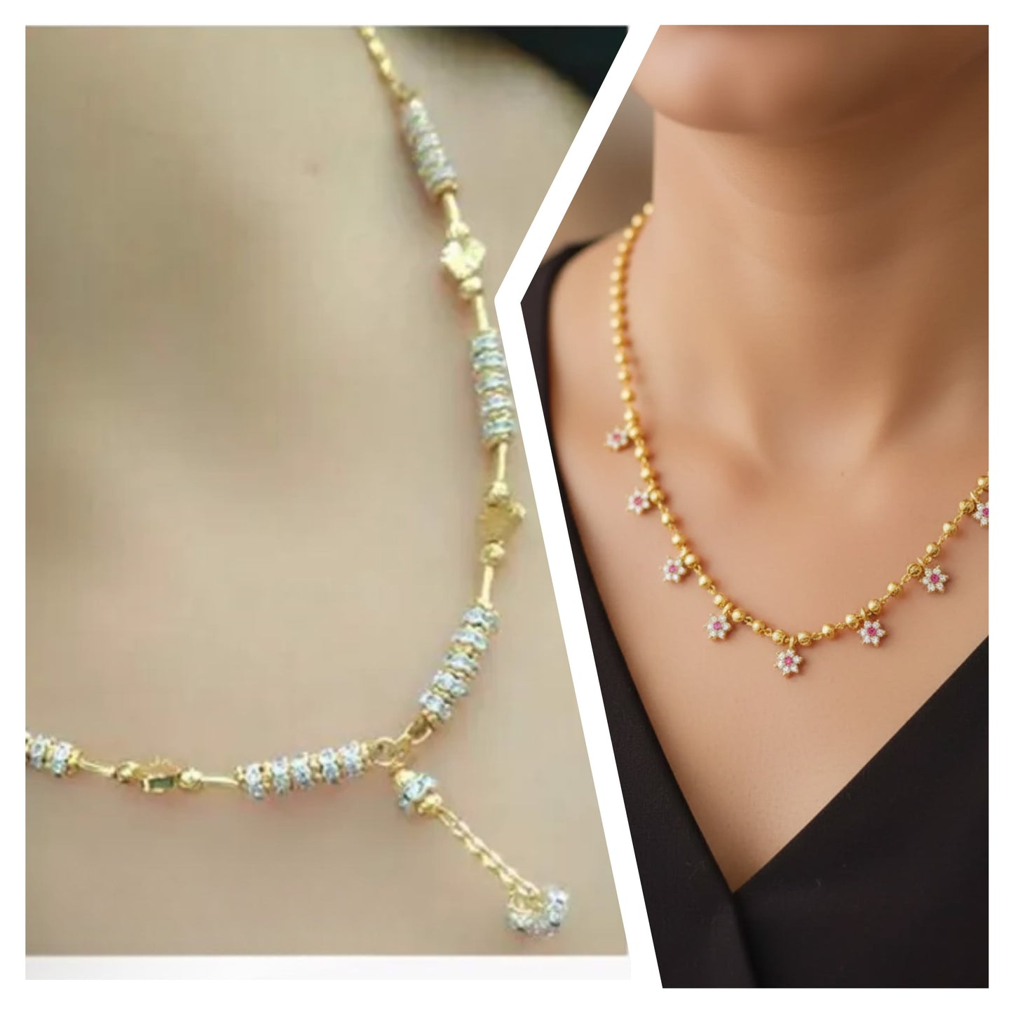 Micro Gold Plated Ad Diamond Studed Fancy Star Chain Combo