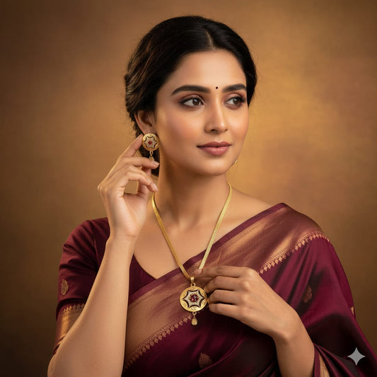 Micro Gold Plated Ad Diamond Studded Fancy Star Pendant Set With Chain