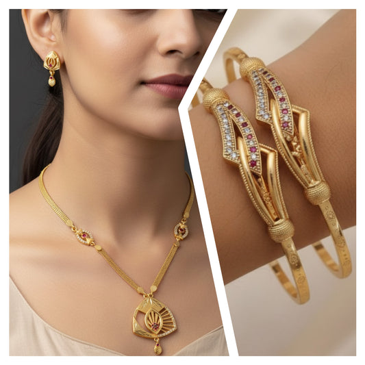 Micro Gold Plated Ad Diamond Studded Forming Pendant With Adjustable Kadli Combo