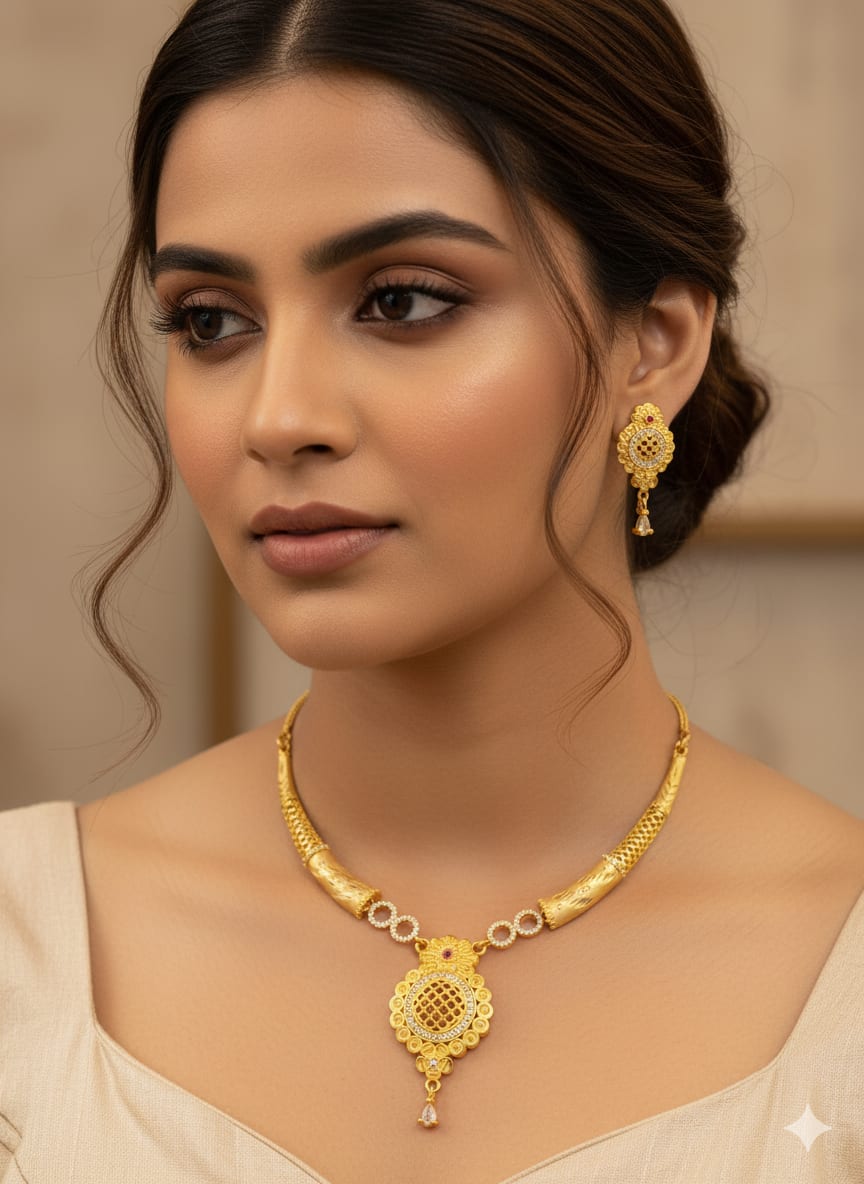 micro gold plated ad diamond studed round design forming necklace