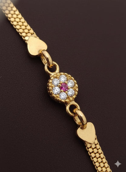 Micro Gold Plated Ad Diamond Studed Round Flower 24Inches Chain