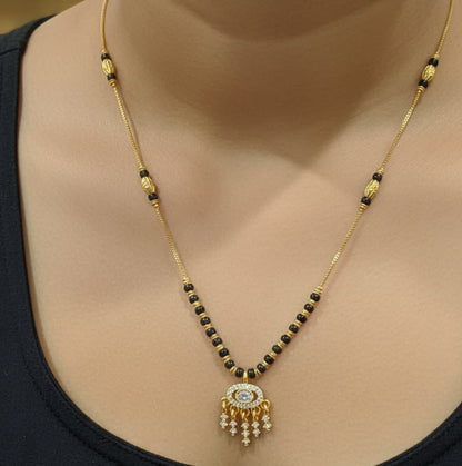 Micro Gold Plated Ad Dimaond Studed Fancy Oval Mangalsutra