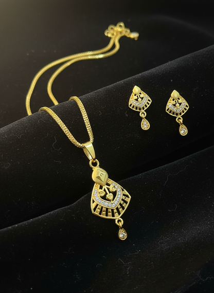 Micro gold plated ad dimaond studed fancy triangle shape pendent with chain