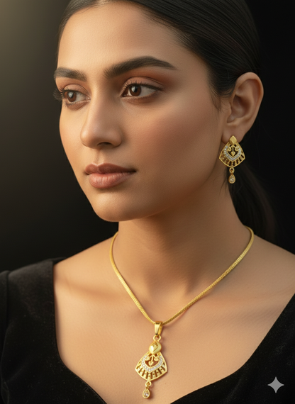 Micro gold plated ad dimaond studed fancy triangle shape pendent with chain