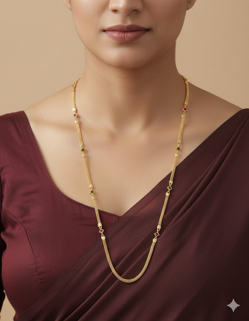 Micro Gold Plated Ad Diamond Studded Kempu Work Chain