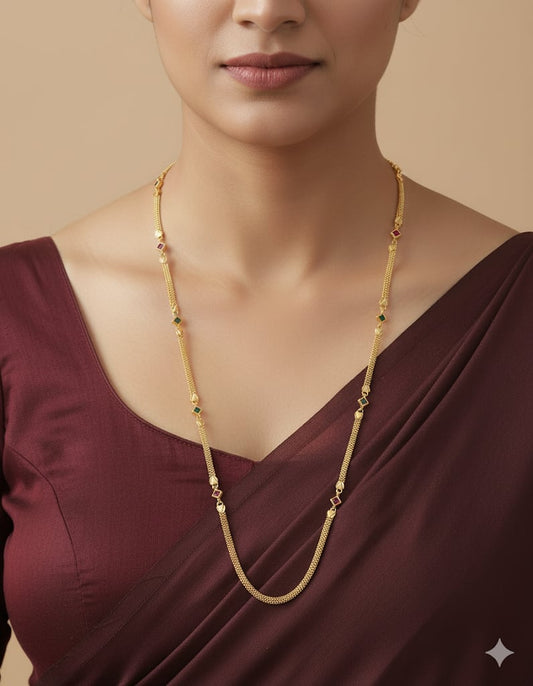 Micro Gold Plated Ad Diamond Studded Kempu Work Chain