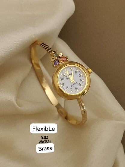 Micro Gold Plated Ad Diamond Flower Design Adjustable Bracelet Watch